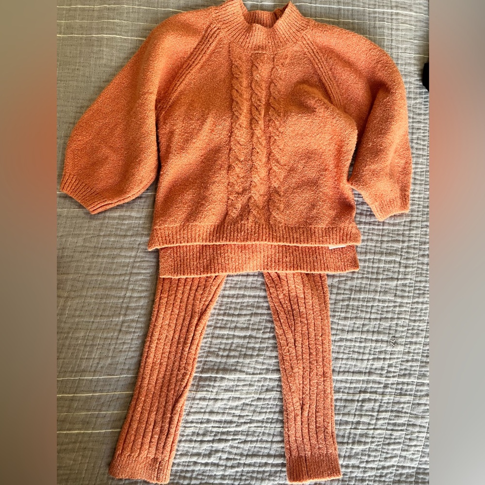 Cozy Orange Knit Sweater and Pants Set